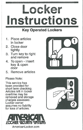 Instruction, inside locker door, key operated lock part two